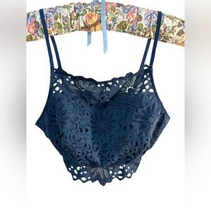 NWT Aerie Size M Navy Blue Crocheted Bralette Dainty Romantic